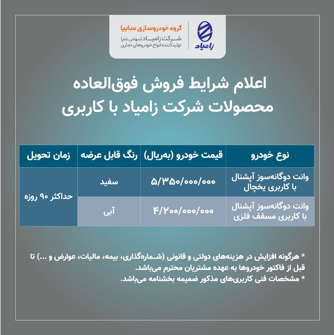 فروش فوقالعاده محصولات شرکت زامیاد سایپا از امروز + جدول و لینک ثبت نام (۱۹ شهریورماه ۱۴۰۱) فروش فوقالعاده محصولات شرکت زامیاد سایپا از امروز + جدول و لینک ثبت نام (۱۹ شهریورماه ۱۴۰۱)