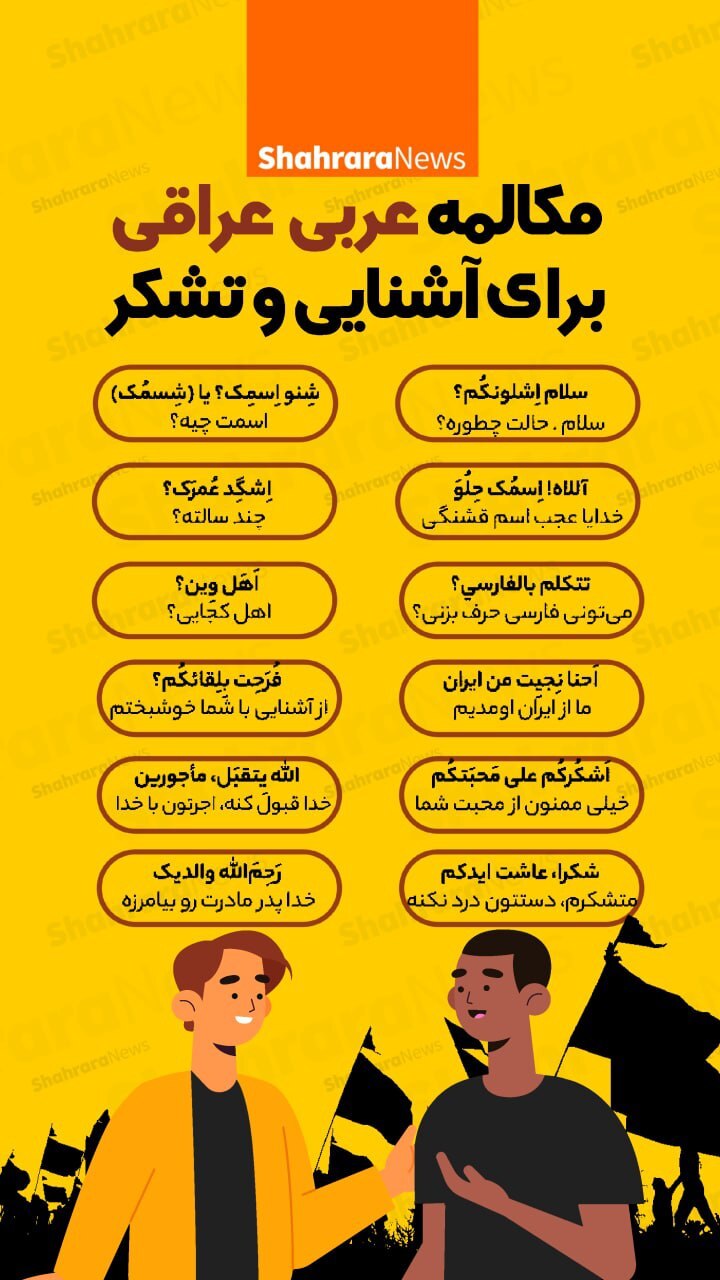 اینفوگرافی| مکالمه عربی عراقی برای آشنایی و تشکر