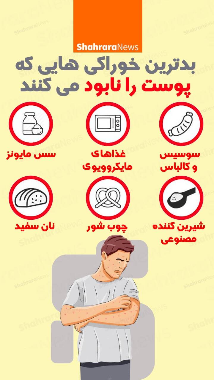 اینفوگرافی | بدترین خوراکی&zwnj;هایی که پوست را نابود می&zwnj;کنند