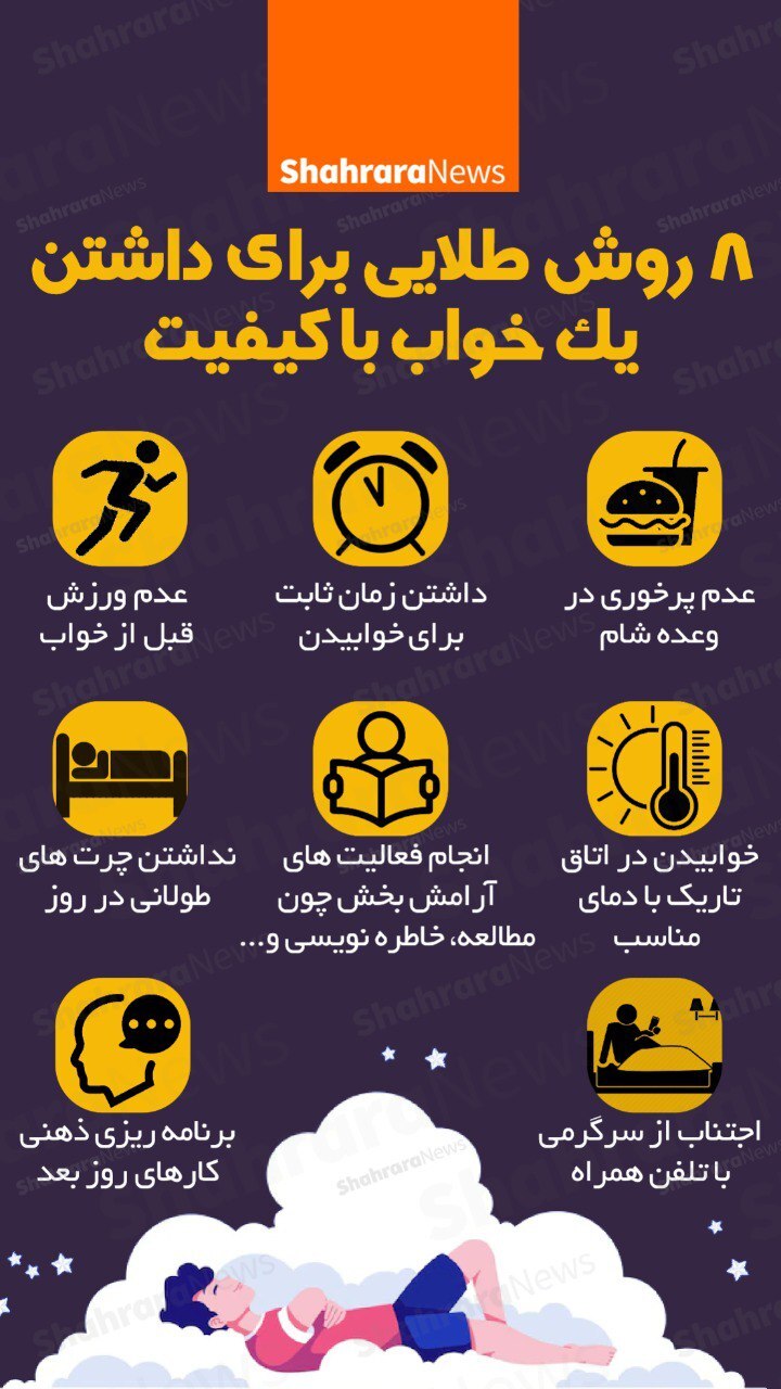 اینفوگرافی| ۸ روش طلایی برای داشتن یک خواب با کیفیت