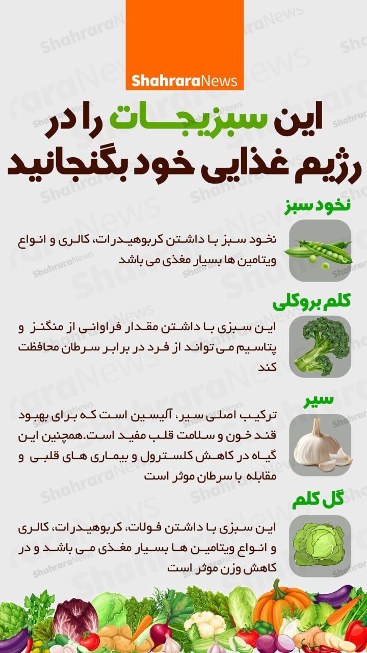 اینفوگرافی| این سبزیجات را در رژیم غذایی خود بگنجانید