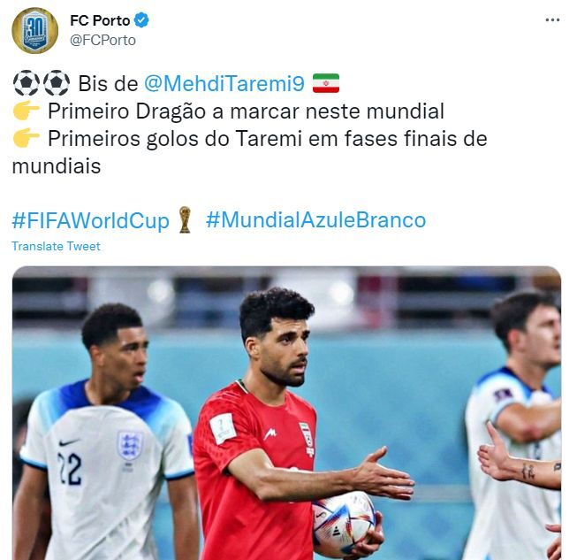 واکنش باشگاه پورتو به دبل طارمی در مقابل انگلیس