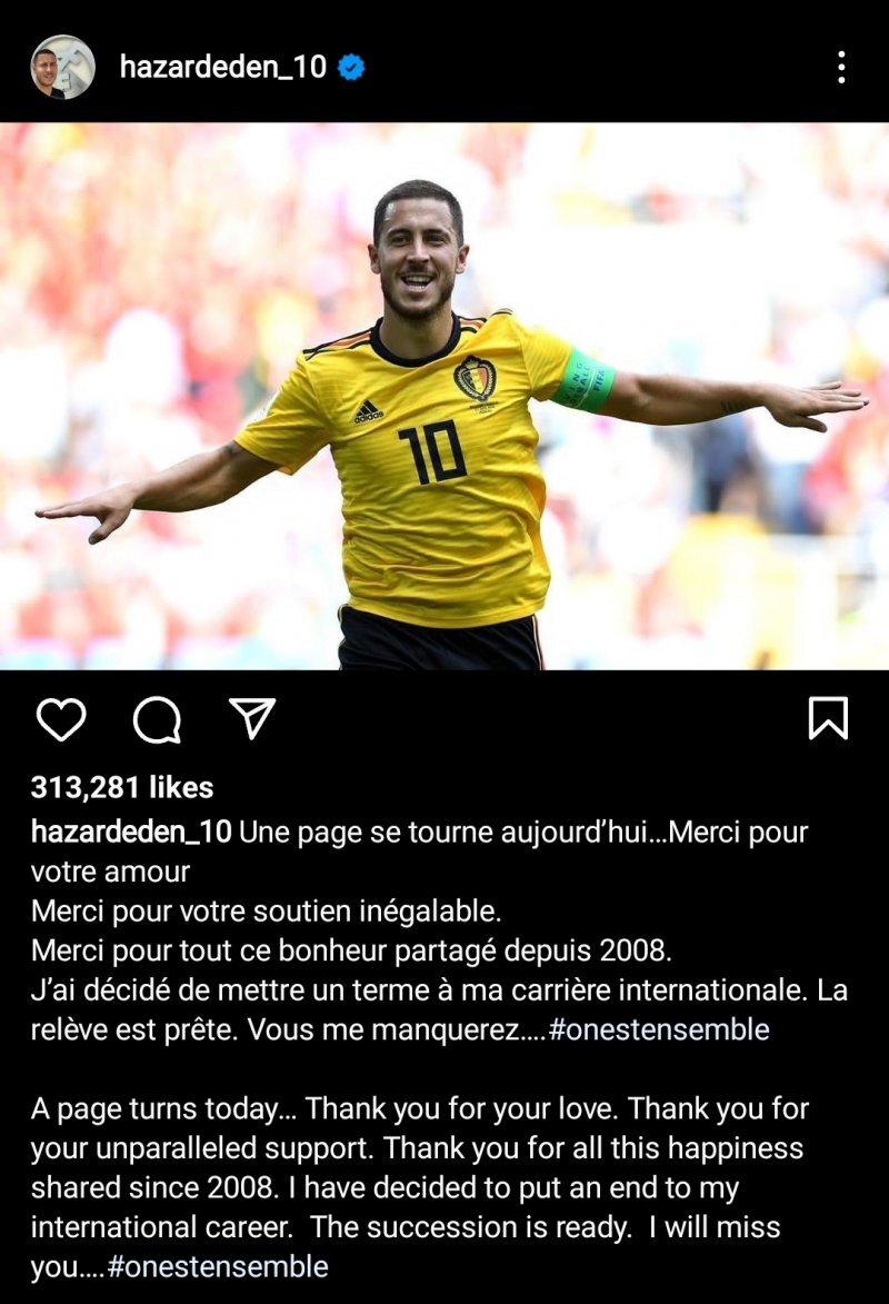 هازارد از تیم ملی بلژیک خداحافظی کرد