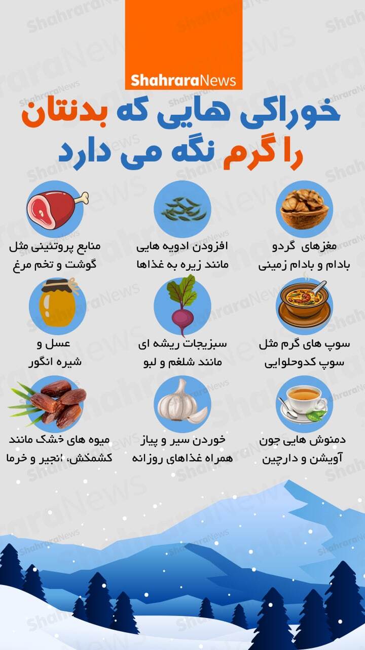 اینفوگرافی| خوراکی‌هایی که بدنتان را گرم نگه می‌دارد