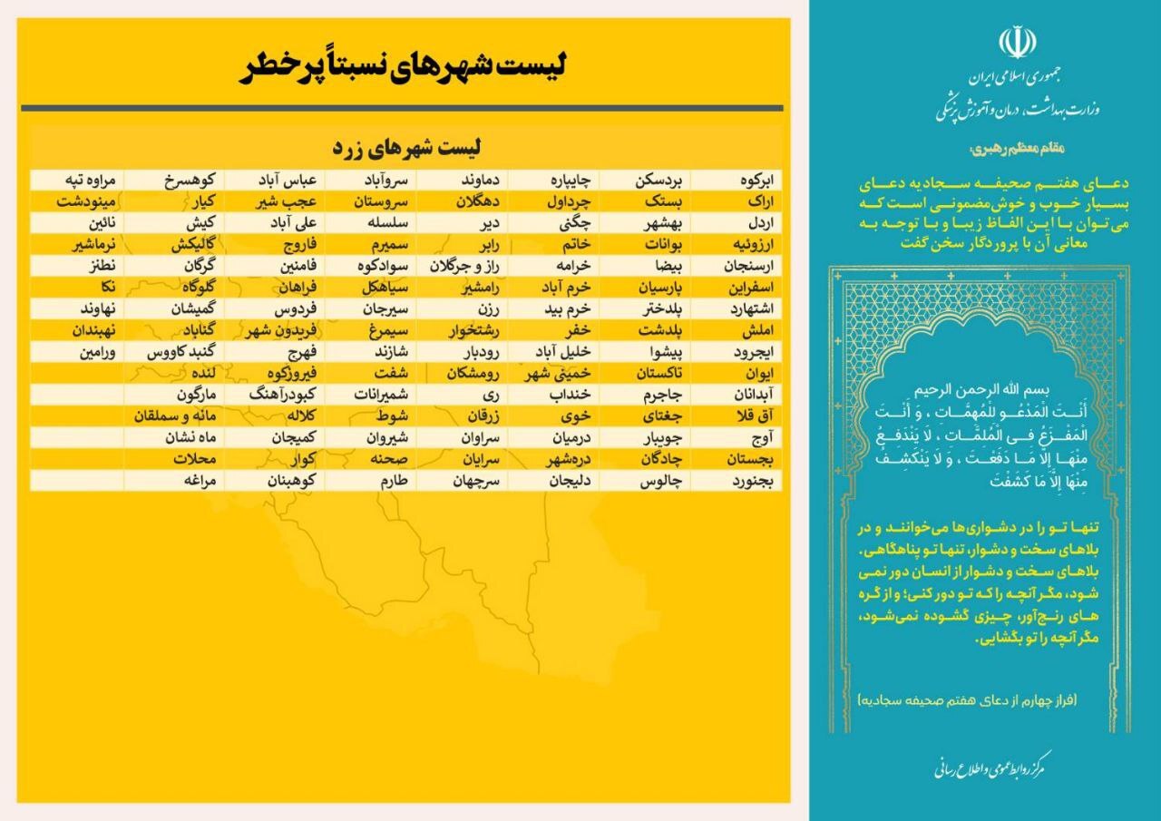 آخرین وضعیت رنگ‌بندی کرونایی شهر‌های کشور (۴ آذر ۱۴۰۱) | زنگ نارنجی در حال ناپدید شدن