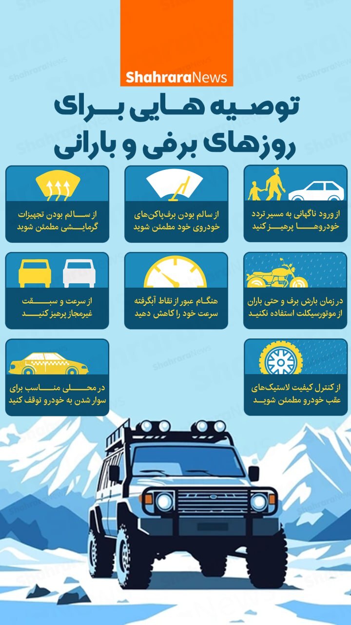 اینفوگرافی| توصیه‌های برای روزهای برفی و بارانی