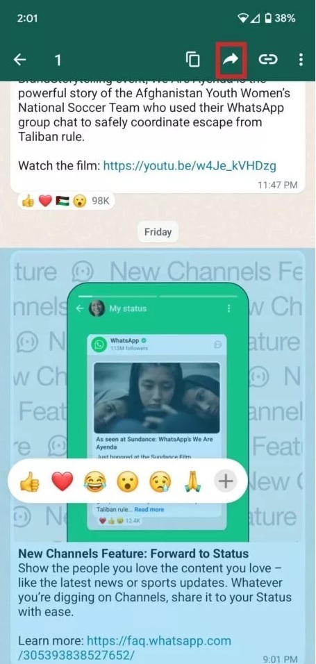 انتشار عمومی قابلیت اشتراکگذاری پست کانالهای واتساپ در استاتوس انتشار عمومی قابلیت اشتراکگذاری پست کانالهای واتساپ در استاتوس