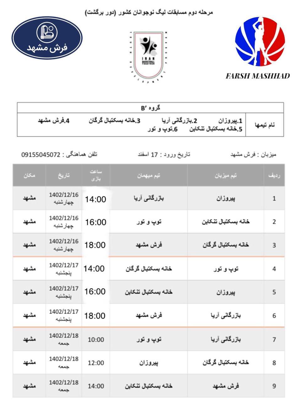 برگزاری دور برگشت لیگ بسکتبال نوجوانان کشور به میزبانی مشهد برگزاری دور برگشت لیگ بسکتبال نوجوانان کشور به میزبانی مشهد