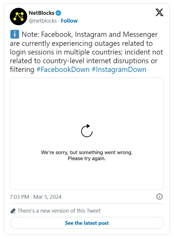 اینستاگرام و فیسبوک از دسترس خارج شد + دلیل اختلال