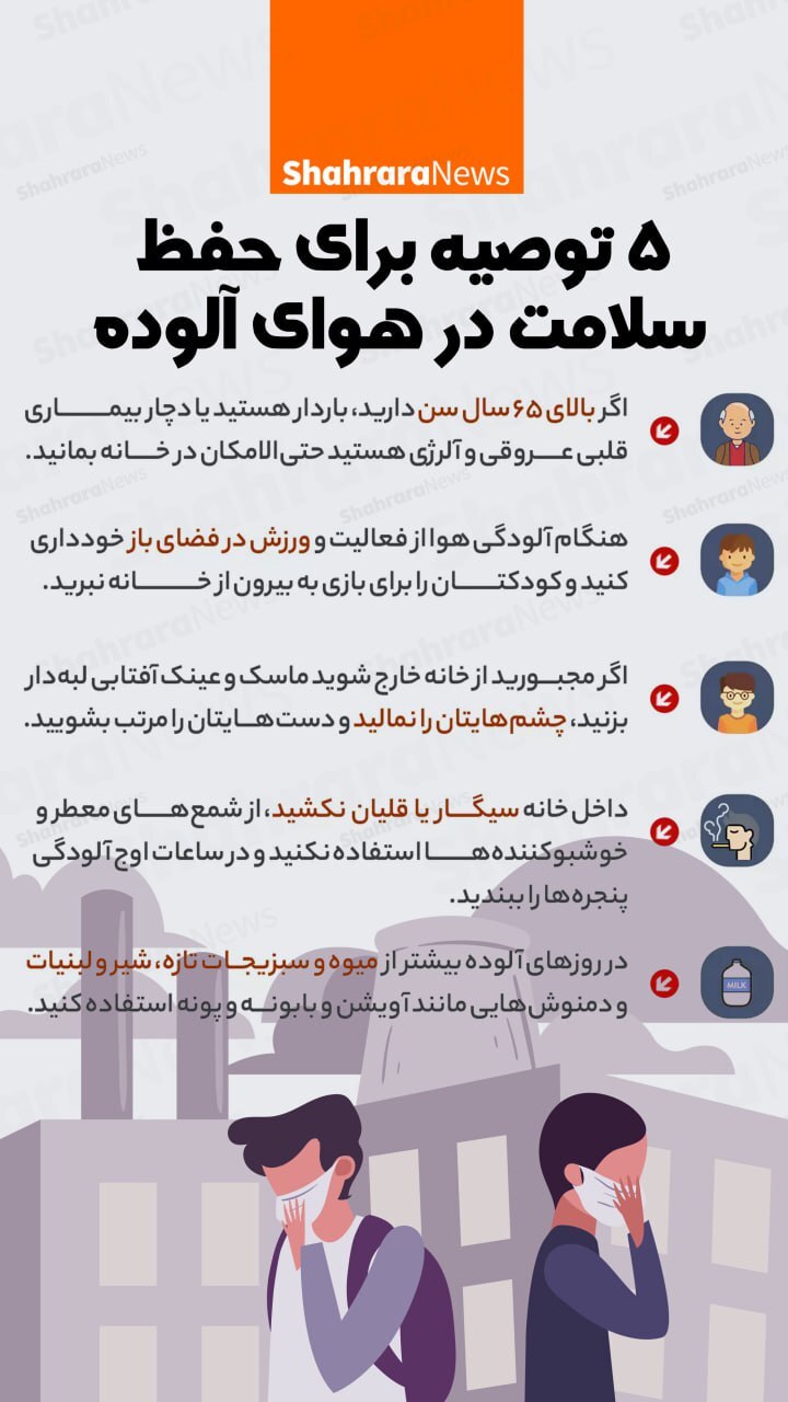 اینفوگرافی| ۵ توصیه برای حفظ سلامتی در هوای آلوده