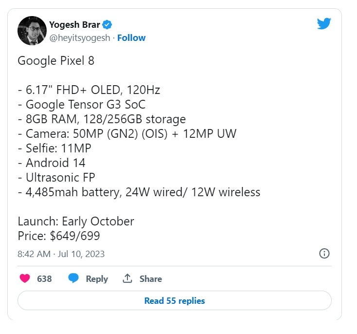 افشای مشخصات گوگل پیکسل ۸ و قیمت احتمالی آن + عکس افشای مشخصات گوگل پیکسل ۸ و قیمت احتمالی آن + عکس