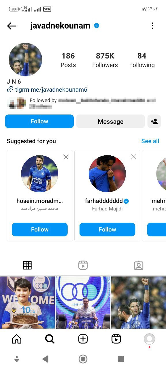 افزایش نیم میلیونی فالوورهای نکونام + عکس افزایش نیم میلیونی فالوورهای نکونام + عکس