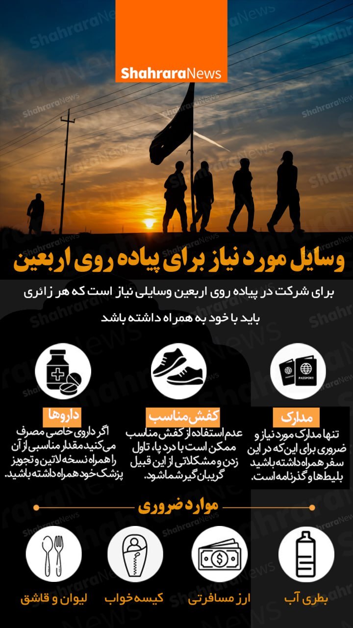 اینفوگرافی| وسایل مورد نیاز برای پیاده‌روی اربعین