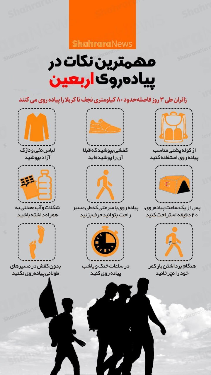 اینفوگرافی| مهم‌ترین نکات در پیاده‌روی اربعین