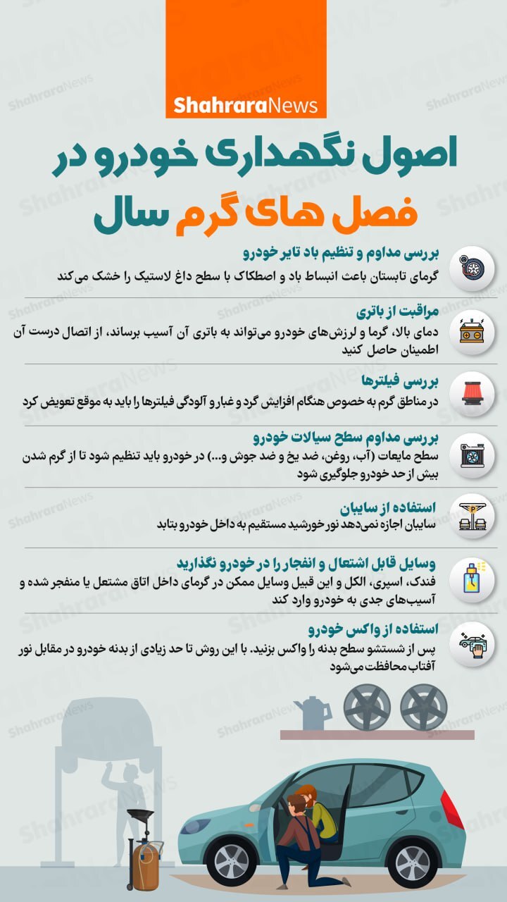 اینفوگرافی| اصول نگهداری خودرو در فصل‌های گرم سال