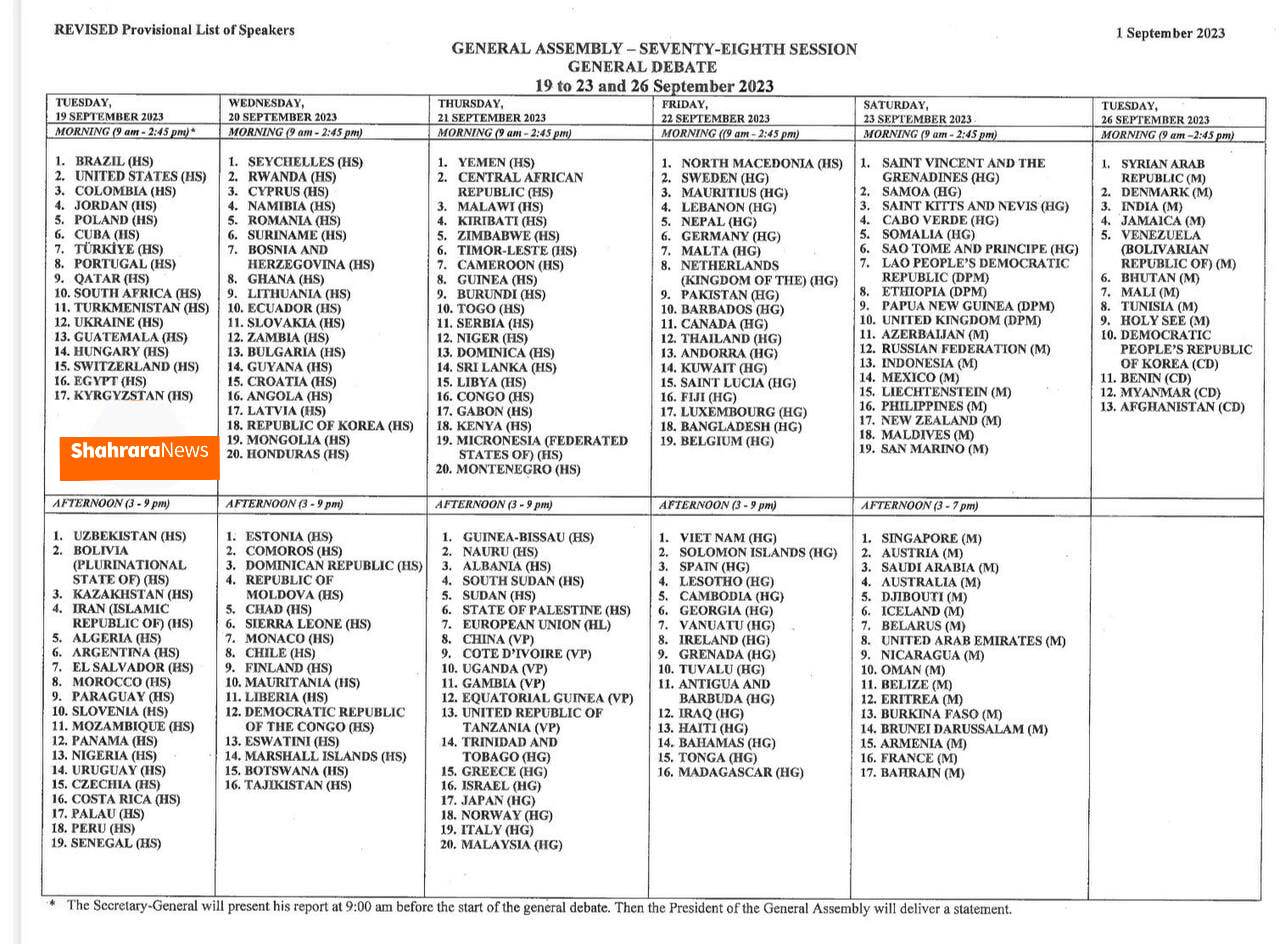 تاریخ و ساعت سخنرانی رئیس جمهور در مجمع عمومی سازمان ملل (1402) تاریخ و ساعت سخنرانی رئیس جمهور در مجمع عمومی سازمان ملل (1402)