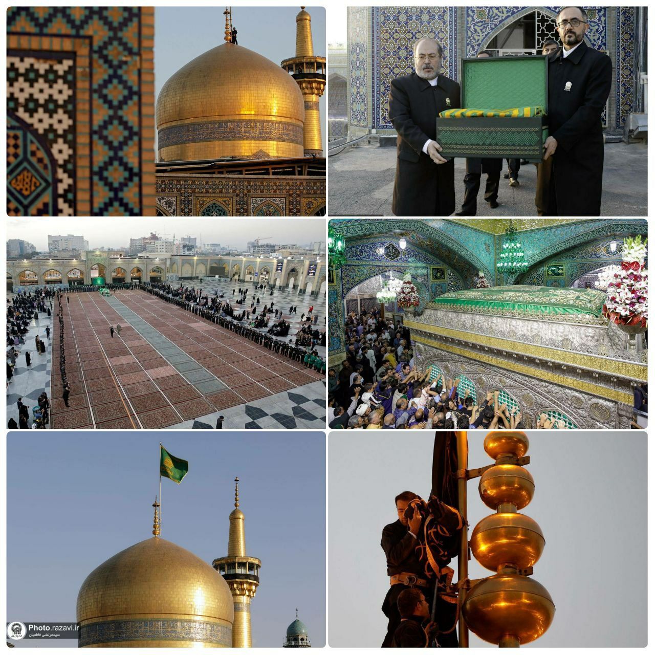 پرچم گنبد و پوش ضریح مطهر حضرت رضا (ع) همزمان با سوم ربیع‌الاول تعویض شد + عکس