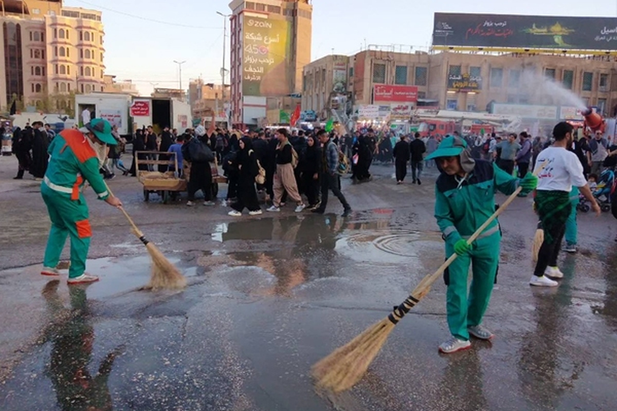 خدمت رسانی همه جانبه نیروها و ماشین آلات تخصصی خدمات شهری در شهر نجف اشرف