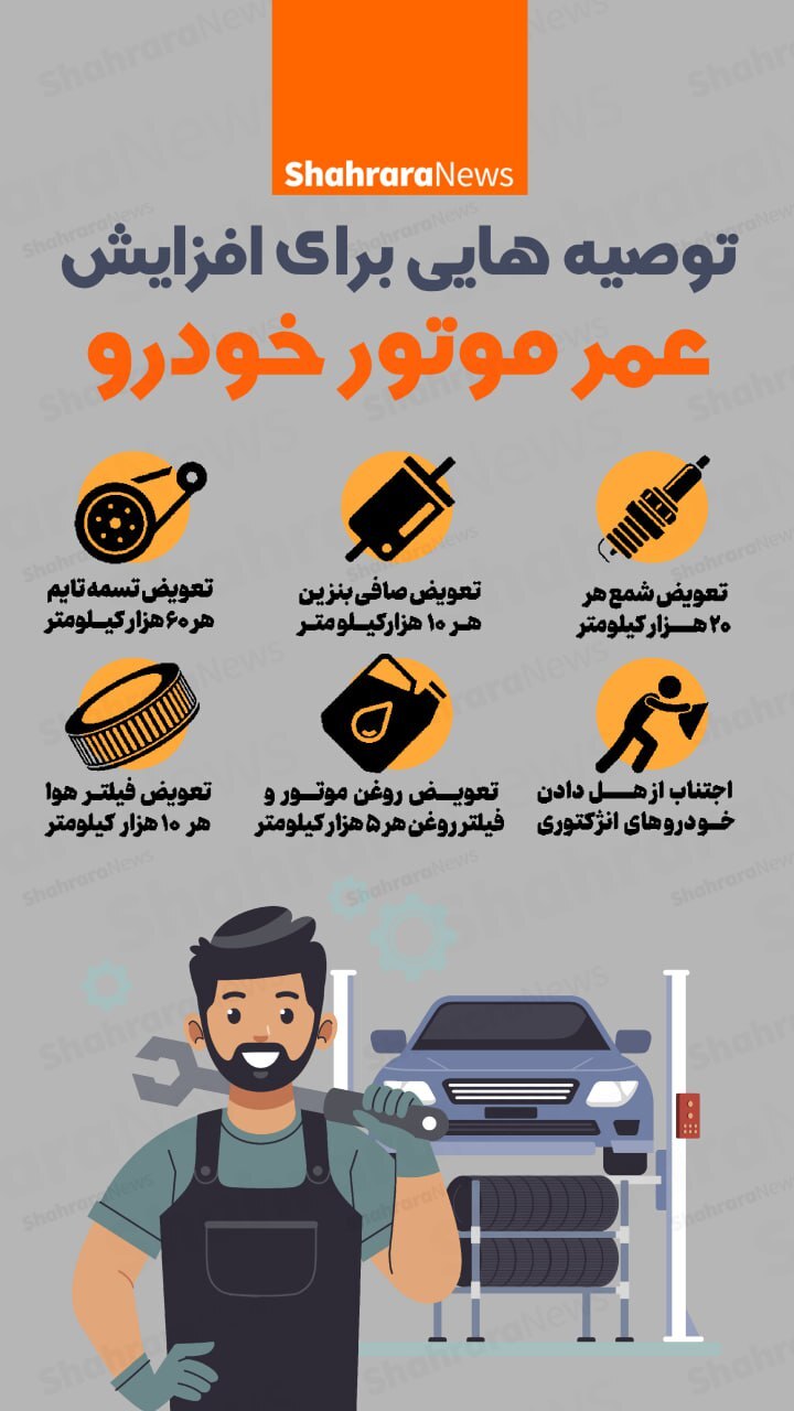 اینفوگرافی| توصیه‌هایی برای افزایش عمر موتور خودرو