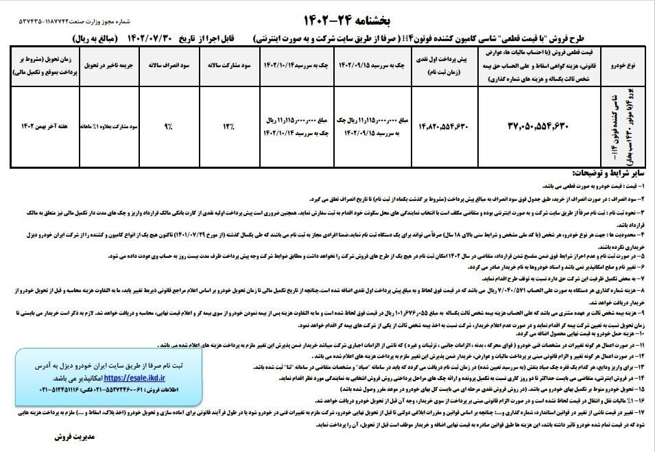 آغاز فروش قسطی محصول ایران خودرو از امروز (۳۰ مهرماه ۱۴۰۲)