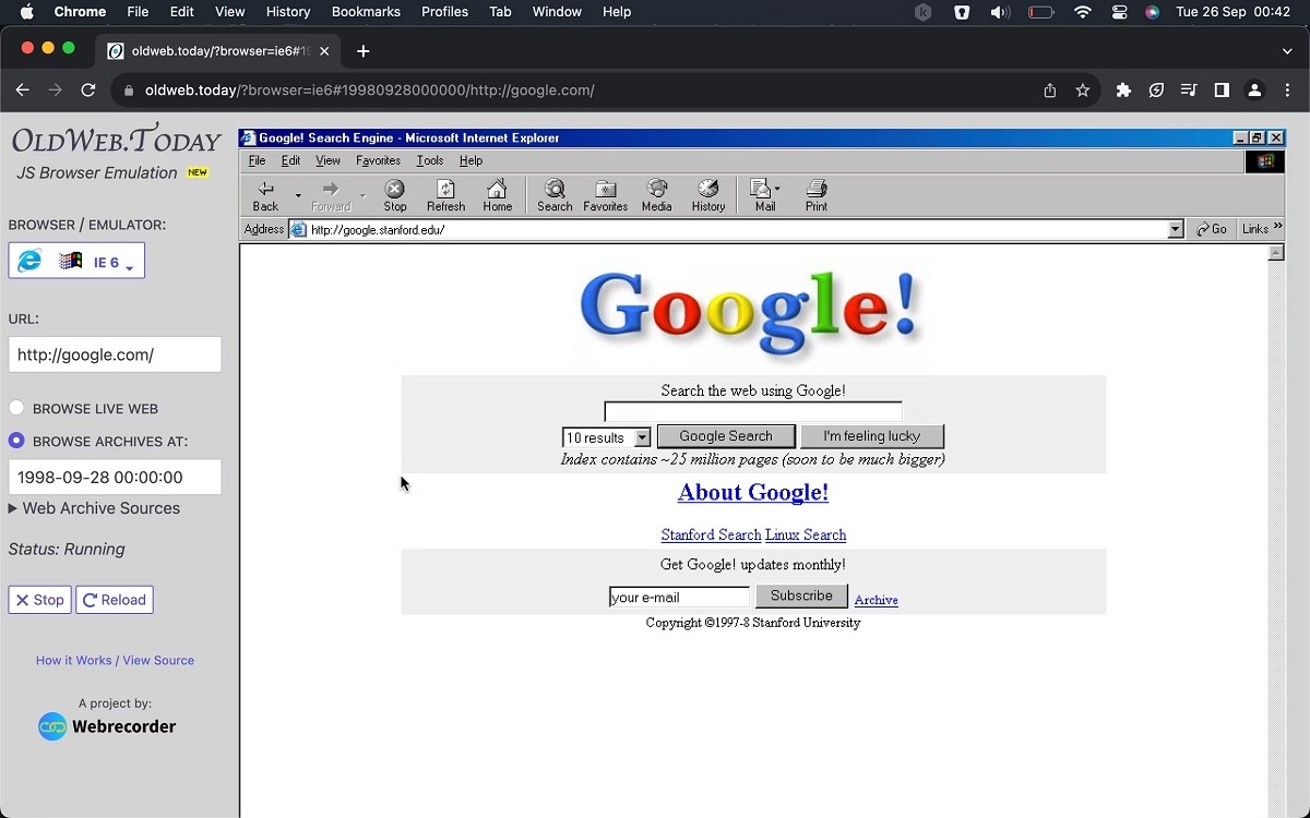 به مناسبت ۲۵ سالگی گوگل این مرورگر اینترنتی را در ظاهر سال ۱۹۹۸ آن تجربه کنید به مناسبت ۲۵ سالگی گوگل این مرورگر اینترنتی را در ظاهر سال ۱۹۹۸ آن تجربه کنید
