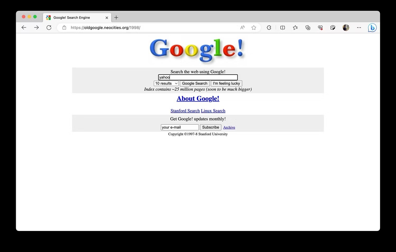 به مناسبت ۲۵ سالگی گوگل این مرورگر اینترنتی را در ظاهر سال ۱۹۹۸ آن تجربه کنید به مناسبت ۲۵ سالگی گوگل این مرورگر اینترنتی را در ظاهر سال ۱۹۹۸ آن تجربه کنید
