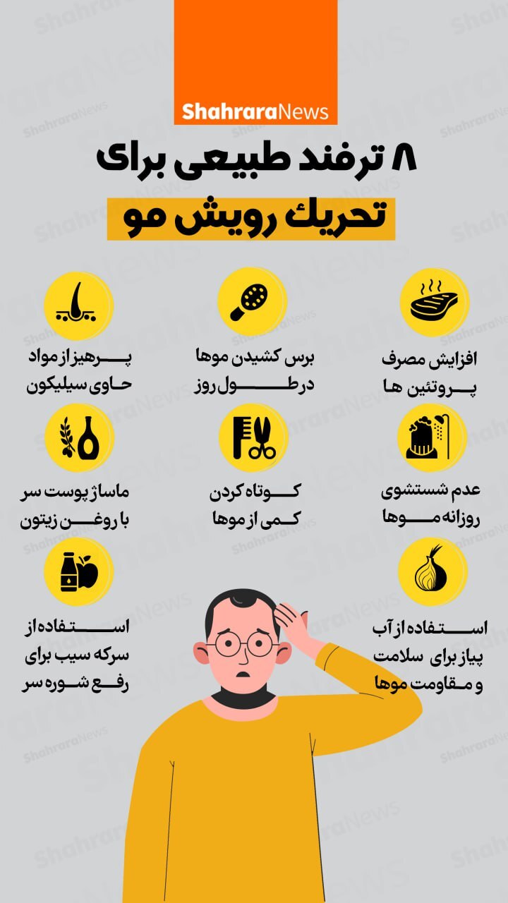 اینفوگرافی| ۸ ترفند طبیعی برای تحریک رویش مو