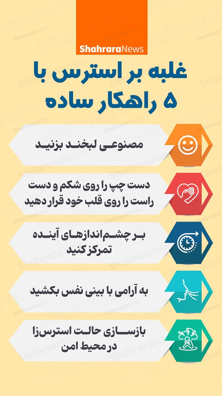 اینفوگرافی| غلبه بر استرس پنج راهکار ساده