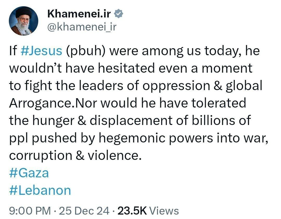 پیام رهبر معظم انقلاب به مناسبت میلاد حضرت مسیح(ع)+تصویر