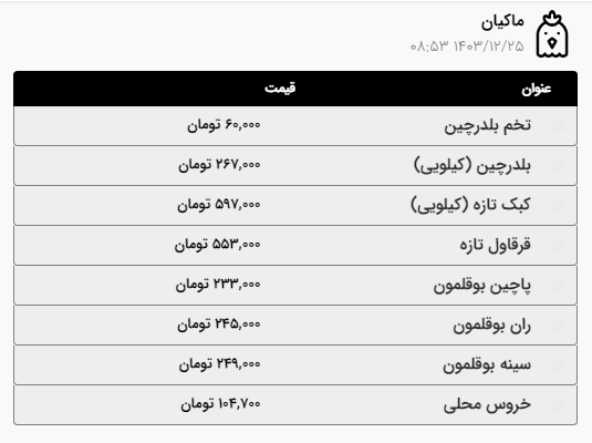 قیمت امروز گوشت قرمز و مرغ در مشهد (۲۵ اسفند ۱۴۰۳) | افزایش قیمت گوساله