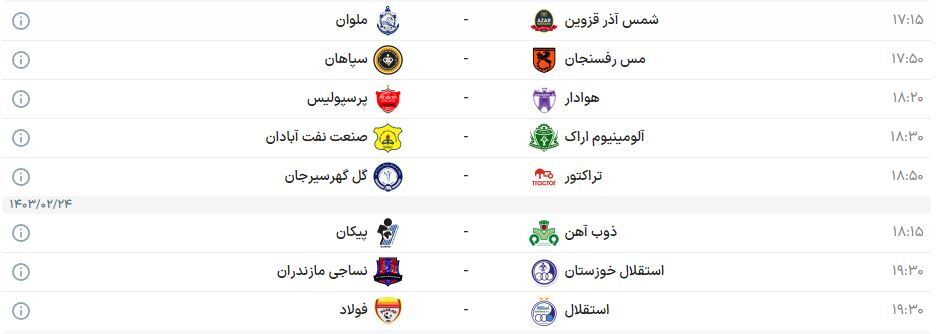 برنامه بازیهای هفته بیست و هفتم لیگ برتر فوتبال | رقابت سرخابیها با رقبا در تهران + عکس برنامه بازیهای هفته بیست و هفتم لیگ برتر فوتبال | رقابت سرخابیها با رقبا در تهران + عکس