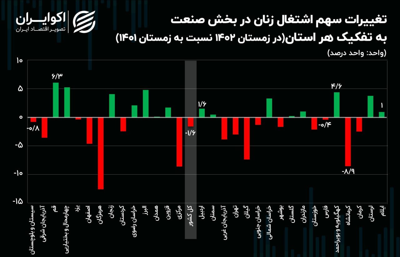 افزایش سهم زنان از اشتغال بخش صنعت در ۱۷ استان | معمای اشتغال نیمی از زنان «سیستان و بلوچستان» در صنعت