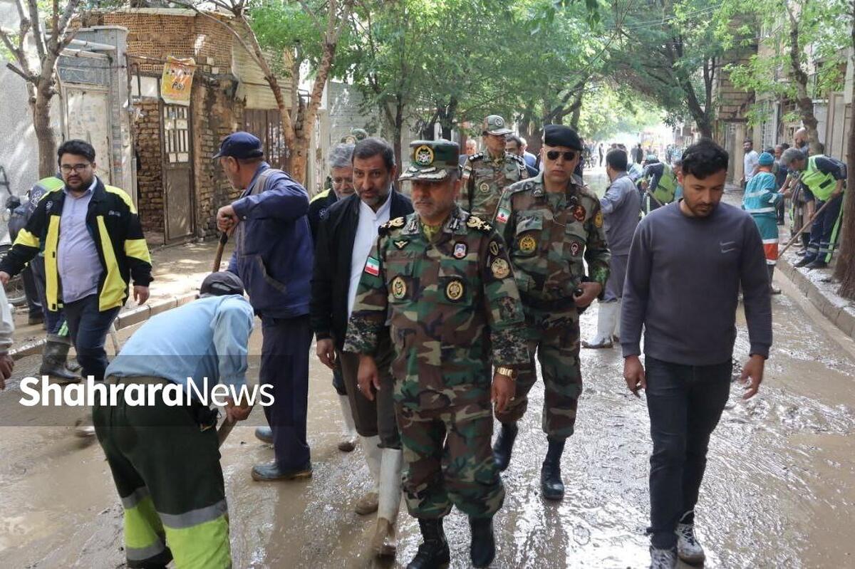 استقرار و کمک‌رسانی تیم ویژه مقابله با بلایای طبیعی ارتش در مناطق سیلابی مشهد