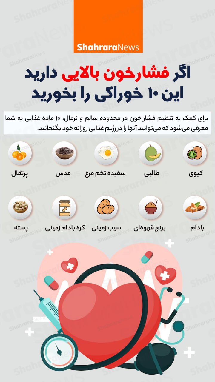 اینفوگرافی| اگر فشار خون بالایی دارید این ده خوراکی را بخورید