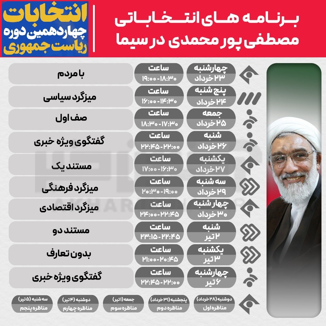 زمان و ساعت پخش برنامه‌های انتخاباتی مصطفی پورمحمدی در تلویزیون | خرداد و تیر ۱۴۰۳