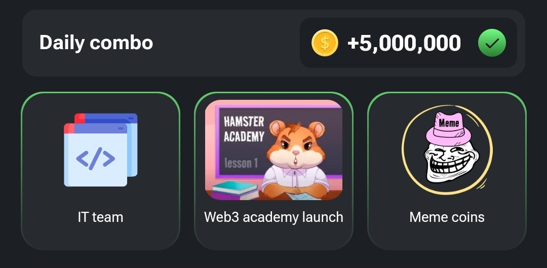 کارتهای کمبو امروز همستر کامبت (دوشنبه ۲۸ خرداد ۱۴۰۳) کارتهای کمبو امروز همستر کامبت (دوشنبه ۲۸ خرداد ۱۴۰۳)