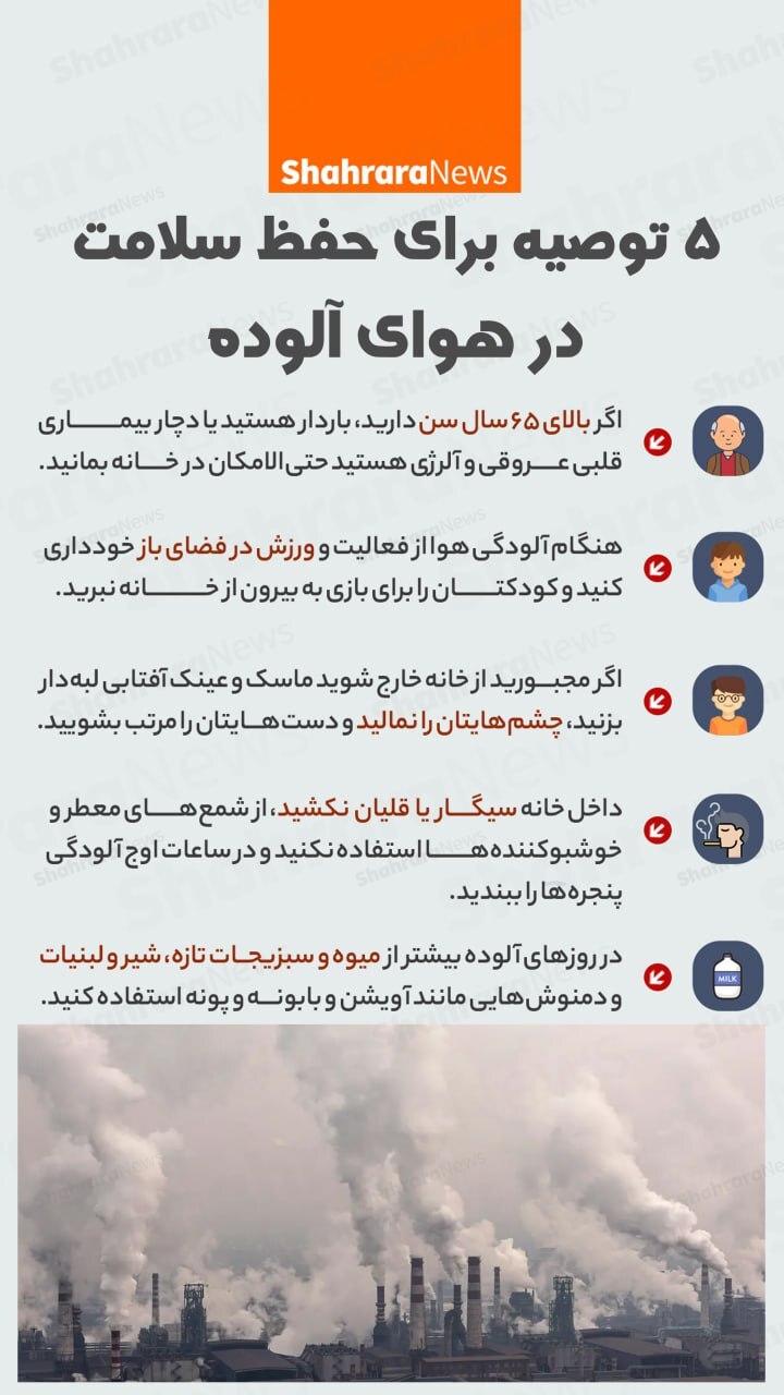 اینفوگرافی| ۵ توصیه برای حفظ سلامت در هوای آلوده
