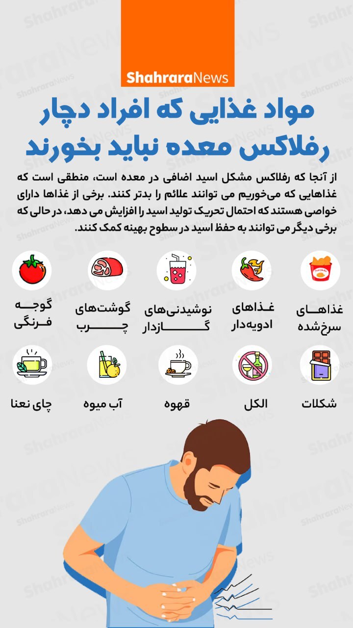 اینفوگرافی| مواد غذایی که افراد دچار رفلاکس معده نباید بخورند