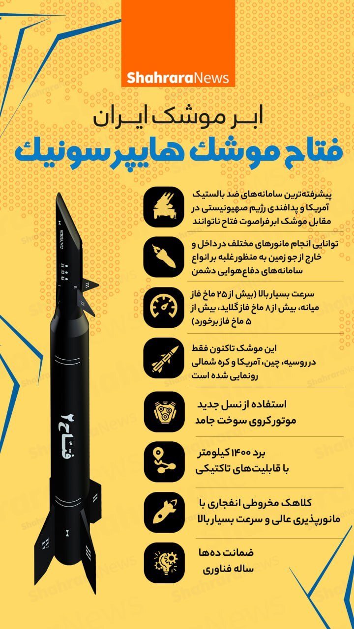اینفوگرافی | ویژگی‌های موشک هایپرسونیک «فتاح»، ابر موشک ایران