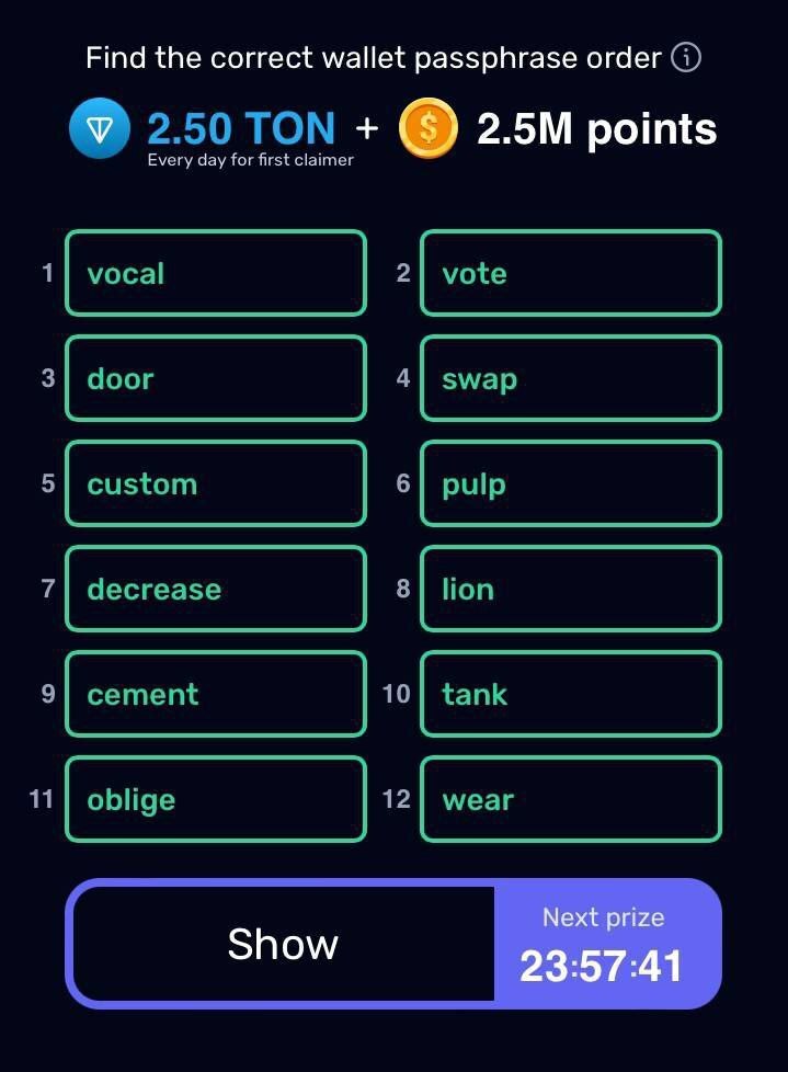 رمز کیف پول امروز راکی ربیت (شنبه، ۶ مرداد ۱۴۰۳) رمز کیف پول امروز راکی ربیت (شنبه، ۶ مرداد ۱۴۰۳)