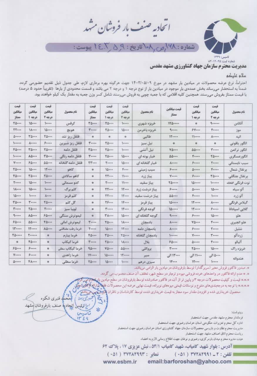 قیمت امروز میوه و صفی جات (۹ مرداد ۱۴۰۳) | گلابی هم به بازار آمد