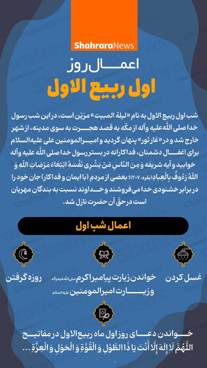 اینفوگرافی| اعمال روز و شب اول ربیع‌الاول