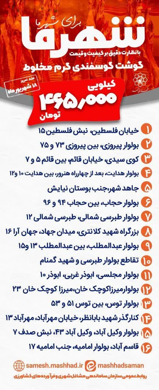 توزیع گوشت گرم مخلوط با نرخ مصوب در فروشگاه‌های شهرما مشهد + آدرس