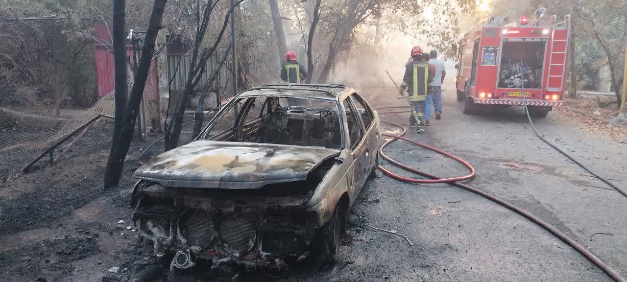 آتش‌سوزی درختان و خودرو در یکی از مراکز اداری مشهد(۶ شهریور ۱۴۰۳)