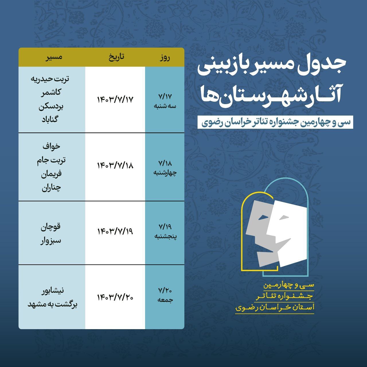 اعلام جدول زمانبندی مسیر بازبینی آثار در جشنواره تئاتر خراسان رضوی
