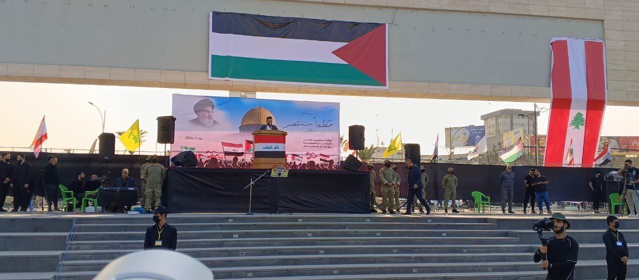 تجمع مردم عراق در حمایت از آیت‌الله سیستانی و محکومیت رژیم صهیونیستی + فیلم و عکس