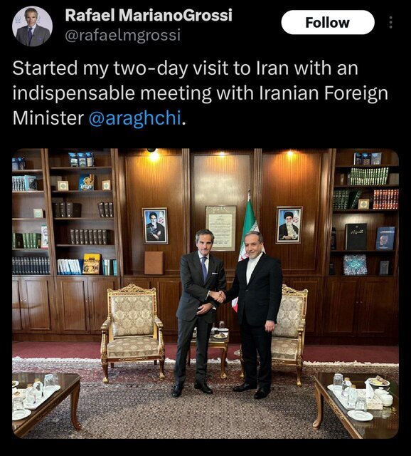 روایت گروسی در ایکس از دیدارش با عراقچی روایت گروسی در ایکس از دیدارش با عراقچی