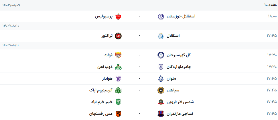 برنامه بازیهای هفته دهم لیگ برتر فوتبال | تقابل استقلالیها با تراکتور و پرسپولیس برنامه بازیهای هفته دهم لیگ برتر فوتبال | تقابل استقلالیها با تراکتور و پرسپولیس