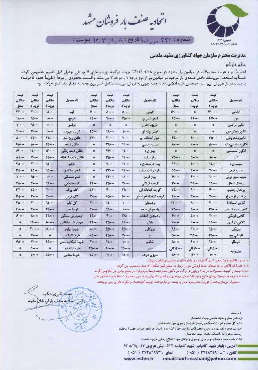 قیمت امروز میوه و صیفی جات در مشهد (۸ آذر ۱۴۰۳) | انار کیلویی ۱۰ هزار تومان در تره بار