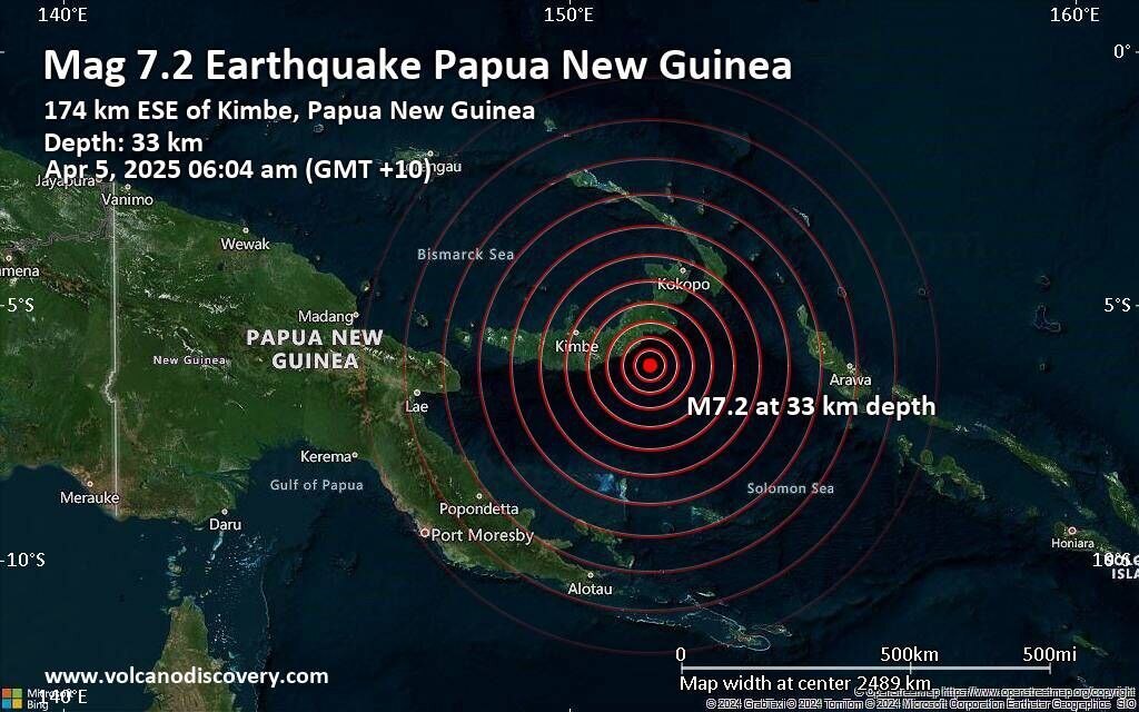 زلزله ۷.۲ ریشتری پاپوآ گینهنو در اقیانوس آرام را لرزاند زلزله ۷.۲ ریشتری پاپوآ گینهنو در اقیانوس آرام را لرزاند